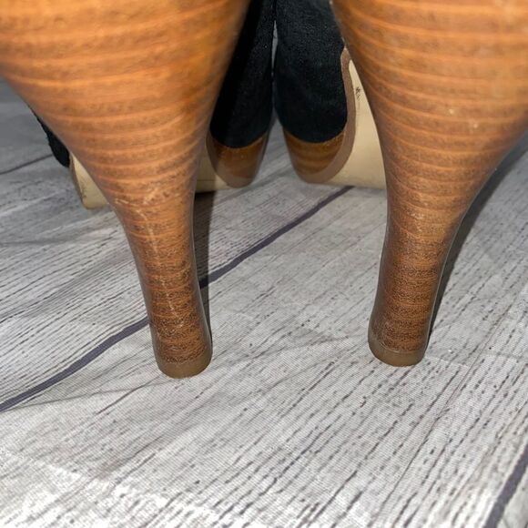 Steve Madden suede open toe heels black upper w/ brown heels sz 8 - Picture 8 of 9